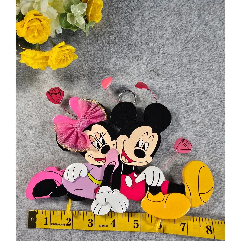 Disney Mickey and Minnie Mouse Wood Wall Hanging Key Holder Love Heart Decor Y2K